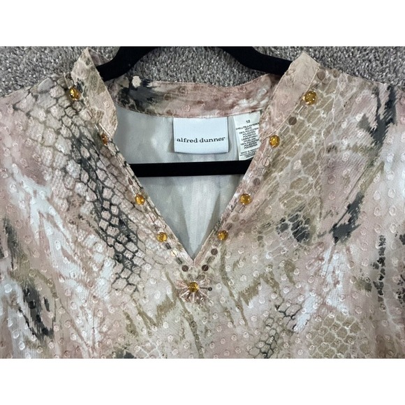 *Alfred Dunner top Womens 12 Pink Snake Print Embellished Pullover Blouse - Picture 4 of 10